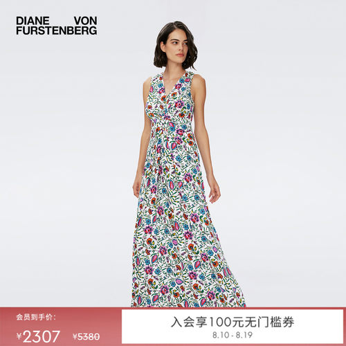 DVF粉白梦幻花海V领连衣裙