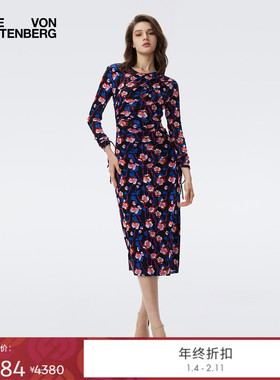 [弹力网纱]DVF2025秋冬新款彩色浮动花朵图案长袖连衣裙DL3T006