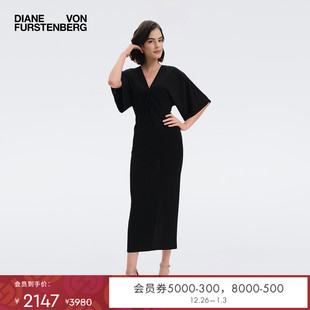 长款 DVF度假哑光针织黑色中袖 连衣裙MR47E00 小黑裙