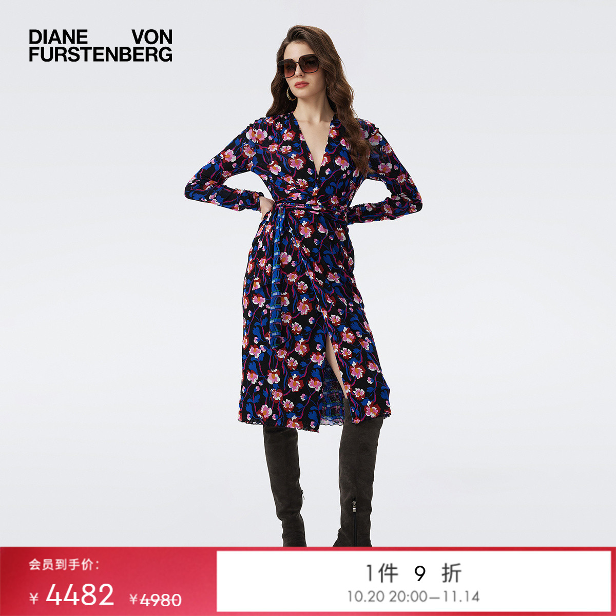 DVF2025新款苏格兰格纹裹身裙