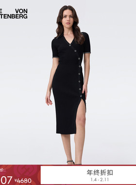 DVF2025秋季新款黑色曜石针织裹身式连衣裙DR2T002