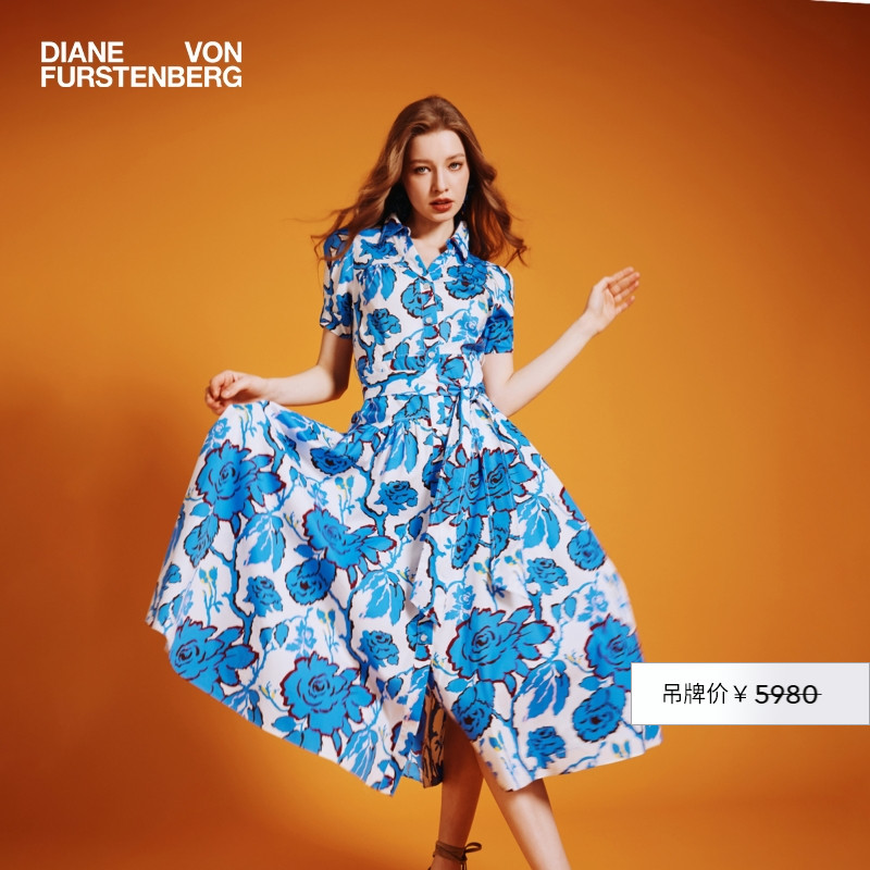 DVFPOLO领短袖茶歇连衣裙