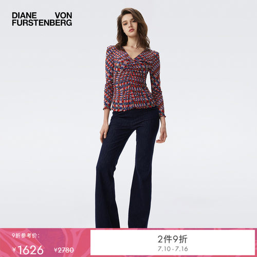 DVF多彩棋盘格/红黑豹纹图案上衣
