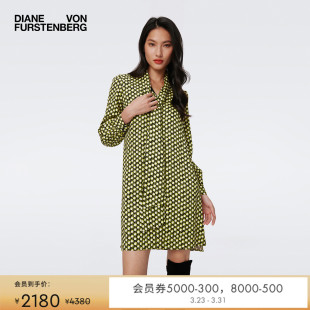 DVF黄色链图案飘带领衬衫 裙DL3S018