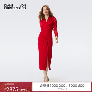 DVF纯色裹身宴会礼服年会连衣裙SERINA 小红裙
