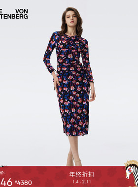 [弹力网纱]DVF2025秋冬新款彩色浮动花朵图案长袖连衣裙DL3T006