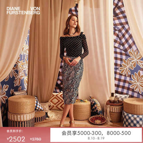 [重工植绒网纱]DVF2026早秋复古时髦黑白波点一字肩上衣BL2U003