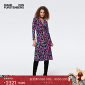 DVF V领天丝羊毛紫色植物印花连衣裙DL3S025