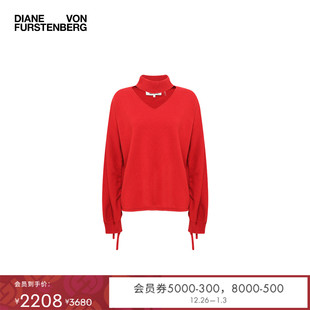 针织衫 毛衣长袖 羊绒V字挖剪泡泡袖 DVF