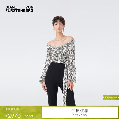 [重工植绒网纱]DVF2026春夏度假象牙白波纹圆点灯笼袖上衣BL4T002