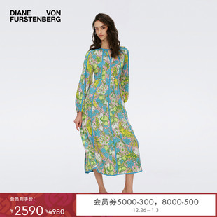 艺术印花连衣裙DL1S011 DVF度假圆领长款 博主同款