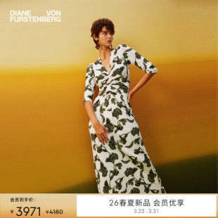 线描花影腰部抽褶连衣裙DL1U004 DVF2026春夏新款 哑光针织