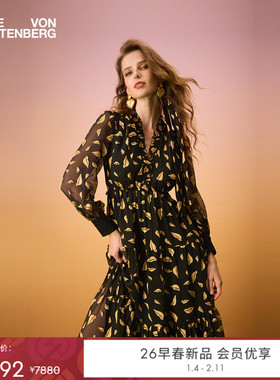 [重工烧花雪纺]DVF2026早春新款锁爱金唇礼服感连衣裙DL4T017