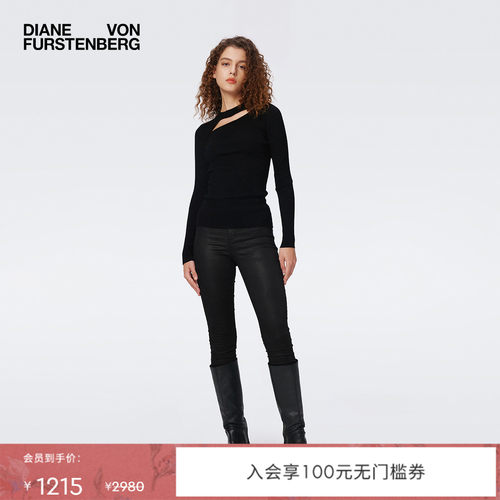 DVF领部挖剪黑色套头针织衫