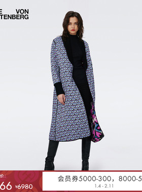 [双面穿]DVF秋冬紫色漂浮花朵菱形几何绗缝长款棉服外套QL3S001