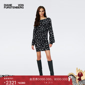 DVF圆领灯笼袖 几何印花长袖 复古连衣裙DL4R044