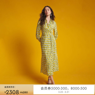 DVF黄色交织几何衬衫 裹身连衣裙DW2S006 式