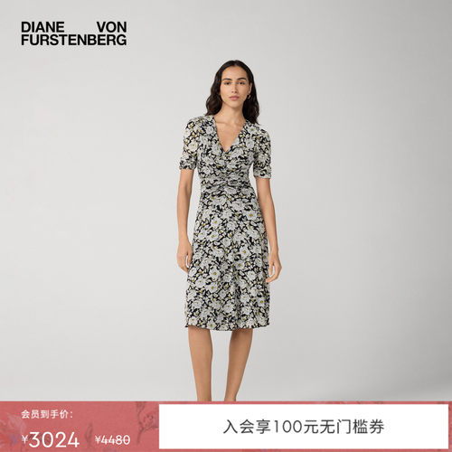 [双面穿]DVF2026春夏度假虎纹玫瑰鱼骨褶弹力网纱连衣裙DS1U001
