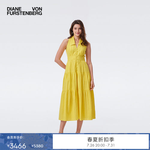 [博主同款]DVF2026春夏新款茶歇裙柠檬黄无袖度假风连衣裙DS1U016