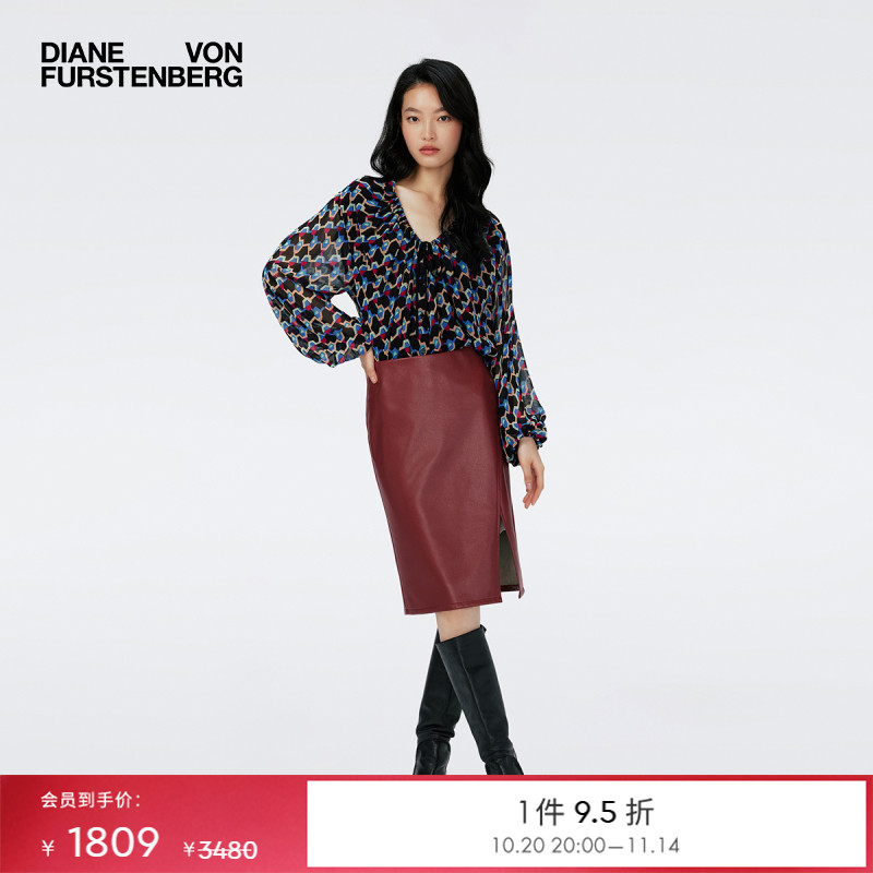 DVF蓝红菱形编织POLO领衬衫上衣