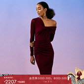 DVF宴会安可拉红单侧年会长袖 玫瑰相似款 礼服裙连衣裙DL4R018