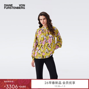 DVF2026早春新品 上衣BL4T011 月光黄柳枝花卉斜纹布长袖