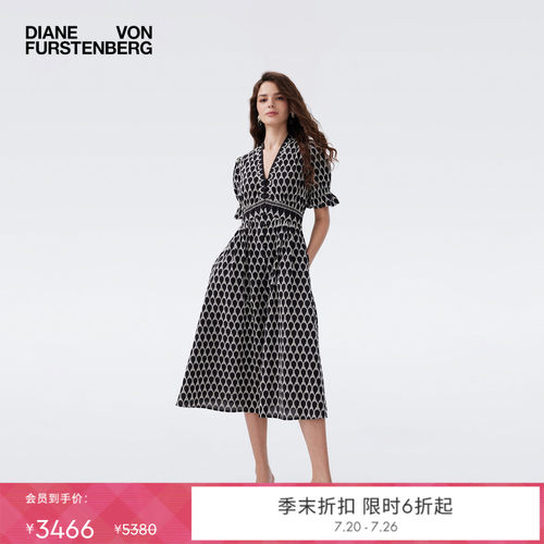 [博主同款]DVF2026春夏新款茶歇裙V领黑白水滴短袖连衣裙DS1U031
