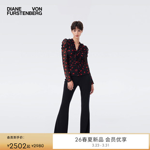 锁爱红唇植绒网纱长袖 DVF2026早春新款 上衣BL4T007 重工植绒网纱