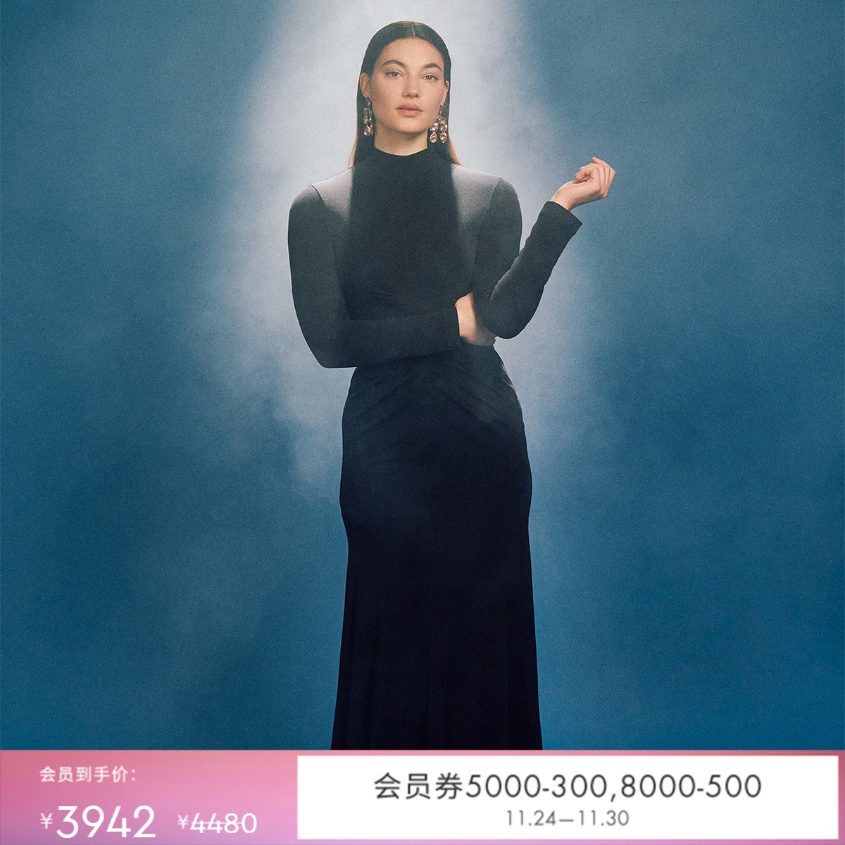 DVF经典黑半高领A字裙连衣裙