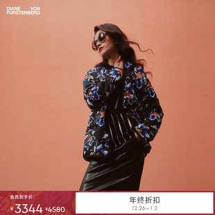 DVF2025秋冬水墨百合图案曜石黑双面穿棉服外套QS3T001 双面穿