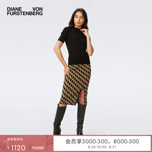 DVF黑色短袖罗纹针织打底衫