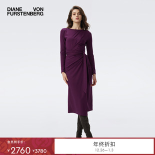 DVF2025秋冬新款 WRAP NEW 优雅浆果紫裹身裙DW3T002 博主同款