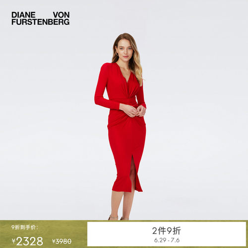 DVF魅惑红哑光针织连衣裙
