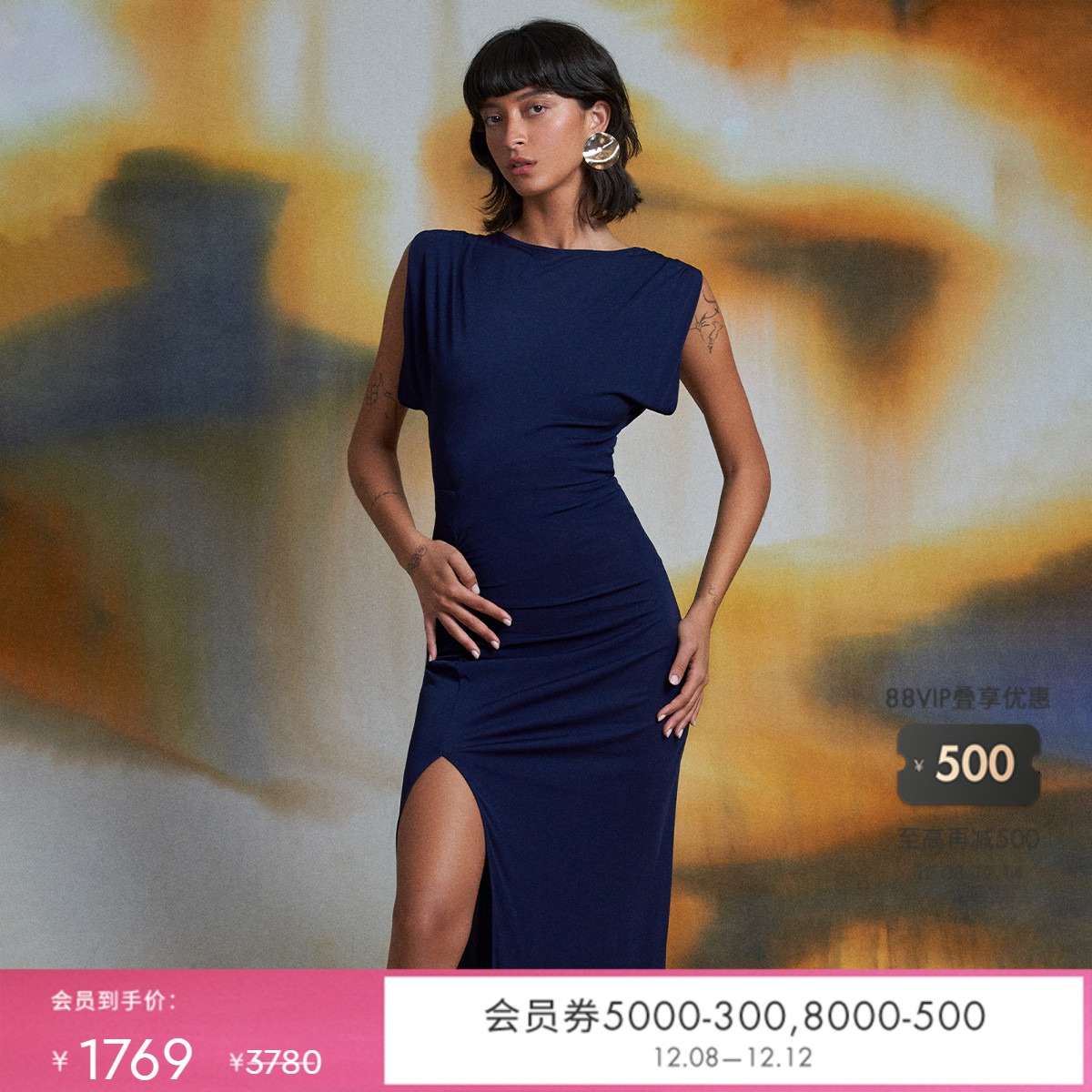 DVF午夜蓝哑光针织圆领连衣裙