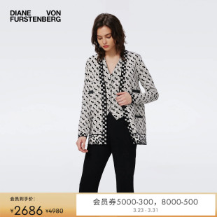 白色方型环扣图案通勤针织衫 DVF针织开衫 WC3S005 提花工艺