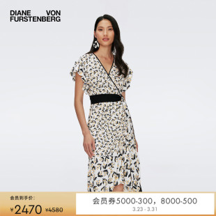 DVF珍珠白百合花蕾V领碎花休闲度假风连衣裙DW1S013