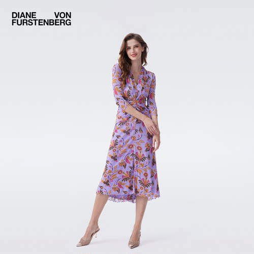 [七夕礼物]DVF2026春夏新款弹力网纱梦幻花卉中长连衣裙DL4T001