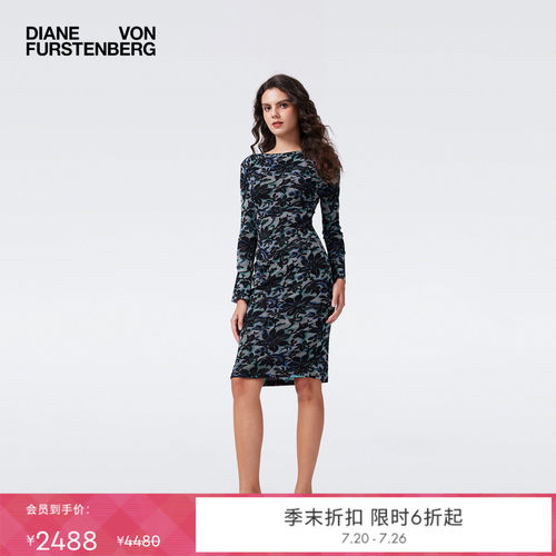 DVF柳枝花卉双面弹力网纱连衣裙