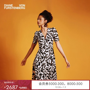 DVF2025新款 裹身裙DW1T004 度假几何图案V领泡泡袖