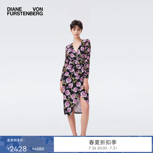 DVF2026春夏新款V领黑紫色绽放花朵轻薄连衣裙DL4T020