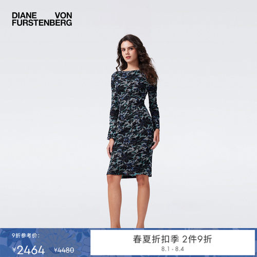 DVF柳枝花卉双面弹力网纱连衣裙