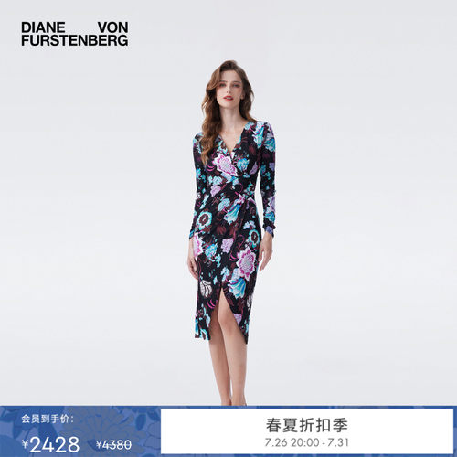 DVF2026春夏新款柳枝花卉轻薄修身侧开叉连衣裙DL4T020