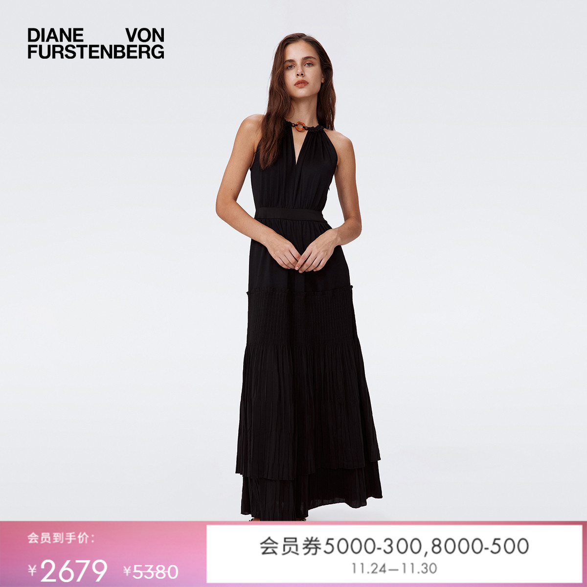 DVF黑色拼接无袖连衣裙