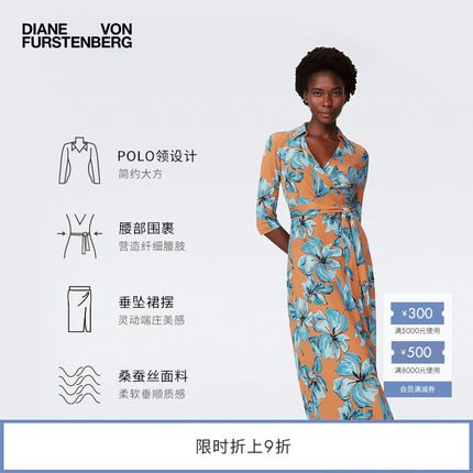 [100%真丝]DVF2025春夏新款蓝橘色针织桑蚕丝裹身连衣裙DW4S020