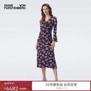 修身 DVF2026早春度假系列花朵喇叭袖 连衣裙DL4T005 弹力网纱