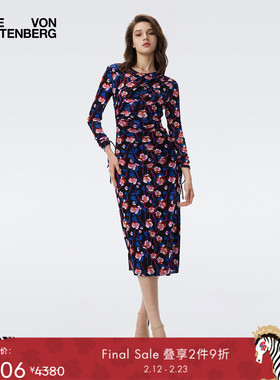 [弹力网纱]DVF2025秋冬新款彩色浮动花朵图案长袖连衣裙DL3T006