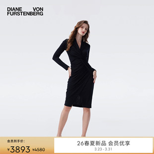 黑天丝羊毛修身 V领经典 DVF2026早春新款 连衣裙DL4T007 天丝羊毛