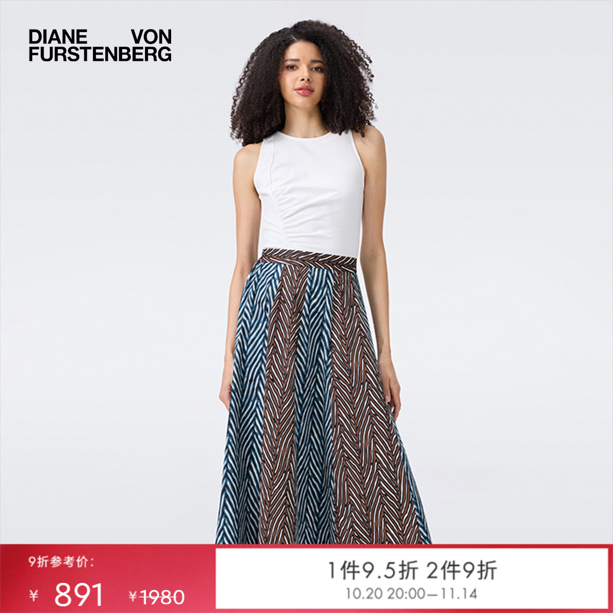 DVF珍珠白圆领无袖上衣