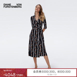 金棕锁链印花针织桑蚕丝裹身连衣裙DW4S021 DVF2025新款 100%真丝
