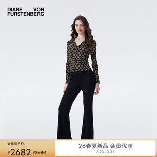 DVF2026早春新款 金色罗盘玫瑰弹力网纱POLO领上衣BL4T014